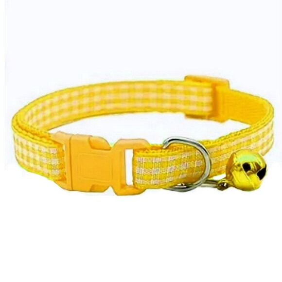 Jamie Jase Yellow Gingham Plaid Bell Accented Cat Collar with Toys Gift Package - Picture 4 of 9